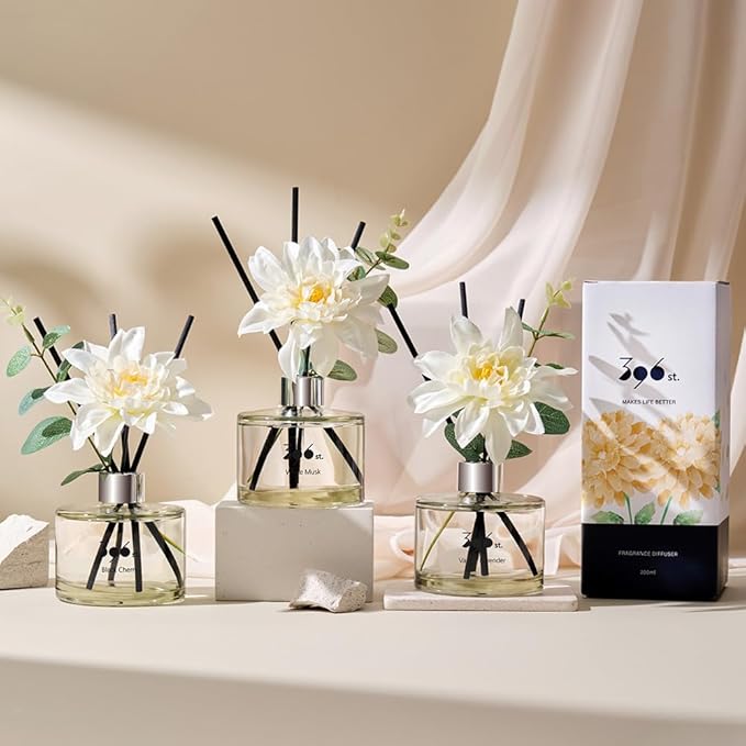 396 st. Dahlia Flower Reed Diffuser, Vanilla Lavender, 200ml(6.7oz) / Reed Diffuser Sets, Home Fragrance, Scented Oils, Home & Bathroom Décor