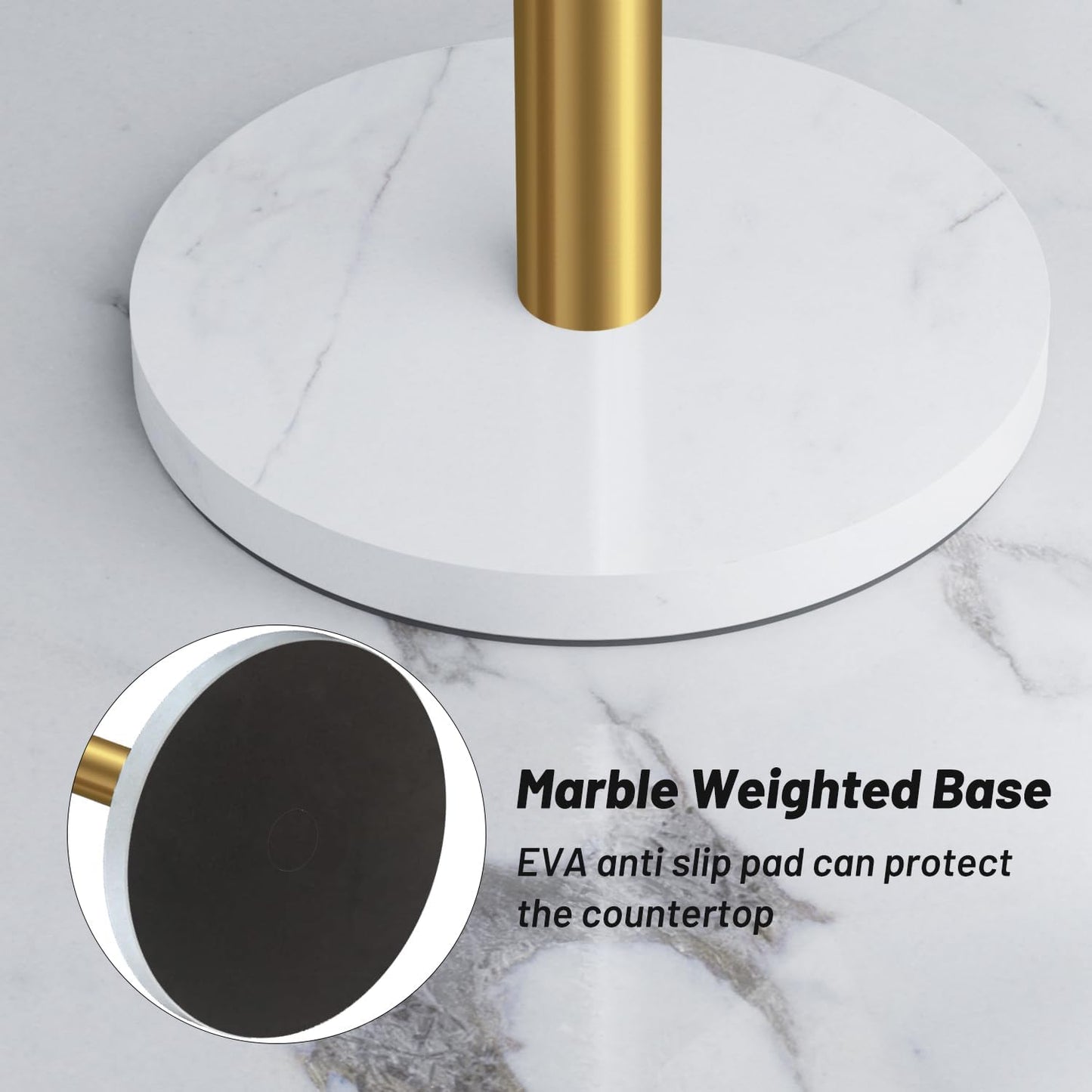 VEHHE Marble Paper Towel Holder for Kitchen Countertop, Standing Paper Towel Stand with Weighted Base & EVA Non-Slip Pad, for Bathroom or Kitchen (Gold)