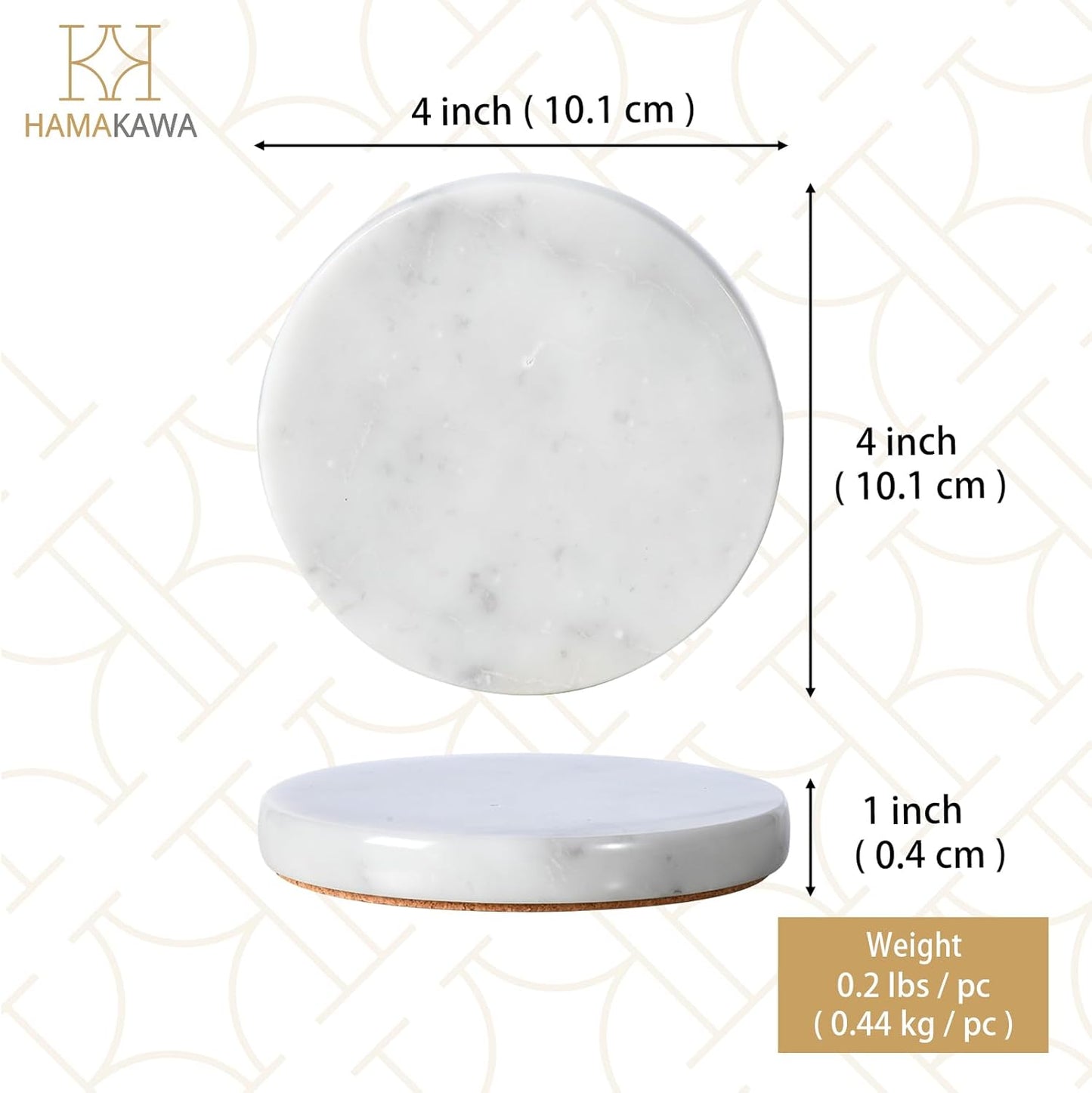Real Natural Marble Coasters Set of 4, Carrara White Limestone 4 Inch, Modern Round Stone, Trendy Drink Coasters for Coffee Table, Kitchen Decor, Office