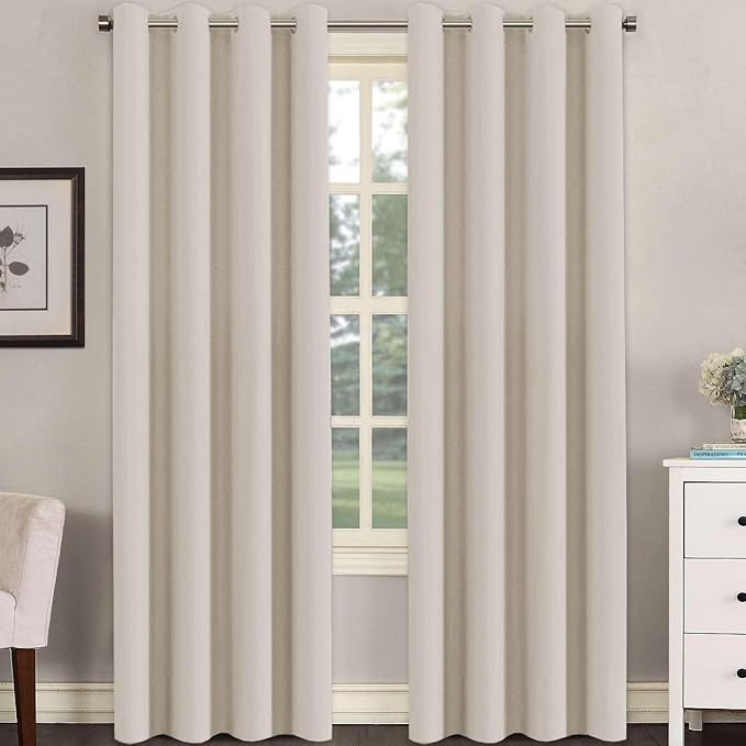 H.VERSAILTEX Blackout Curtain for Living Room Thermal Insulated Window Treatment Curtain Extra Long 96 inch Length Energy Saving Grommet Top Blackout Drape, One Panel, Natural, 52" W x 96" L