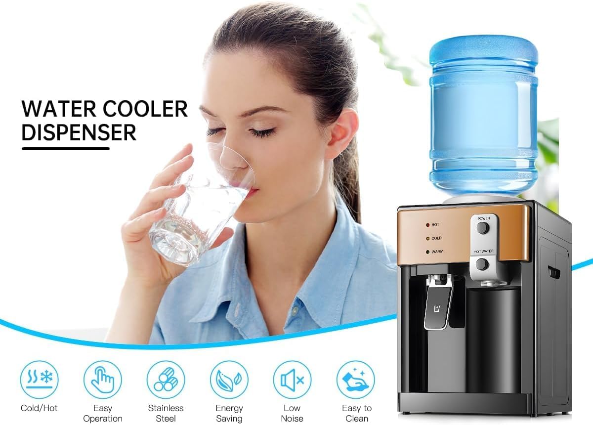 Housiwill Countertop Water Dispenser, Top Loading Water Cooler for 1.2 to 5 Gallon, 3 Temperature Settings Room Temperature Water Cold Hot Water Dispenser, Suitable for Home, Office, Dorm Bedside Use