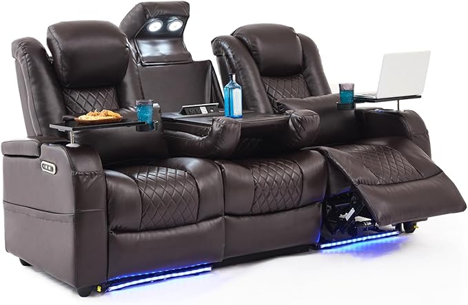Home Theater Seating Seats, Movie Theater Chairs Theater Recliner with 7 Colors Ambient Lighting, Lumbar Pillow, Touch Reading Lights, Tray Table
