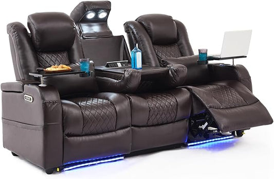 Home Theater Seating Seats, Movie Theater Chairs Theater Recliner with 7 Colors Ambient Lighting, Lumbar Pillow, Touch Reading Lights, Tray Table
