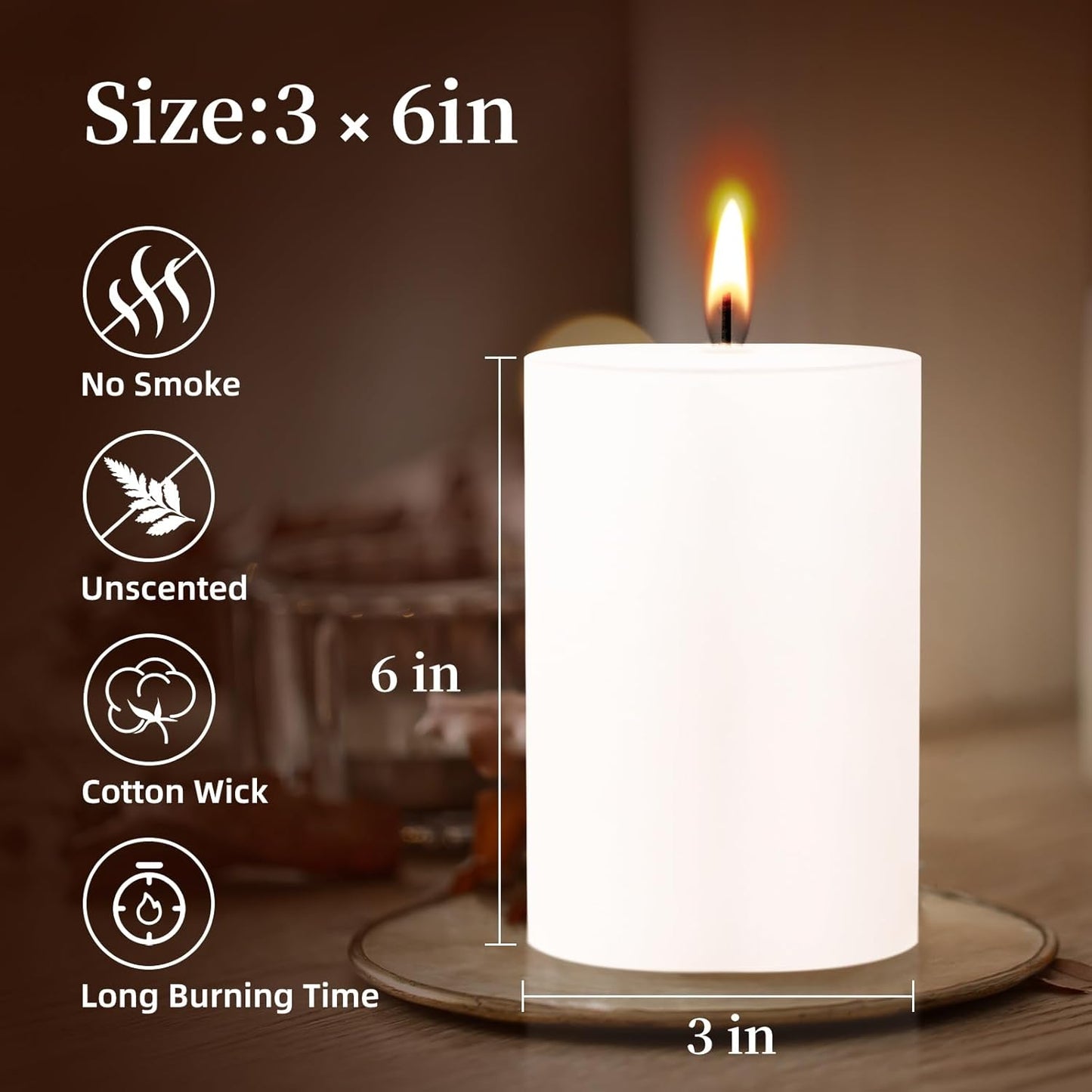 KONNI White Pillar Candles Set of 3, 3"x 6" Unscented Pillar Candles Bulk, 56 Hours Long Burning Candles, Smokeless&Dripless Large Round Candle for Wedding, Home Decoration, Parties, Spas, Dinner