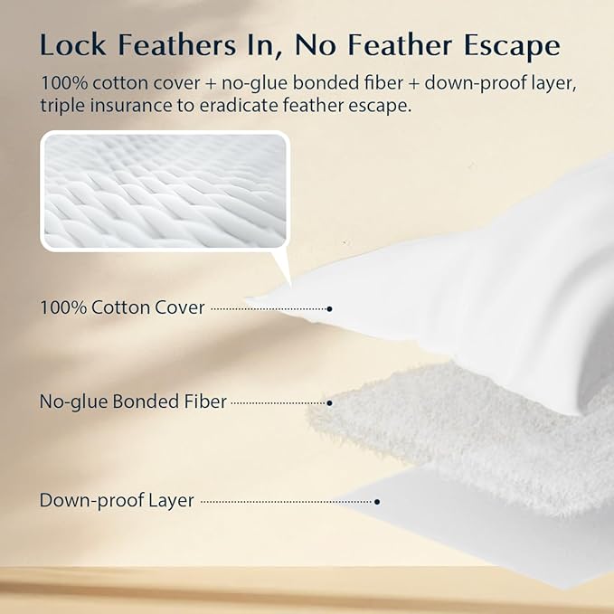 Pacific Coast Bed Pillow, Luxury Hotel Collection Goose Feather and Down Pillow for Sleeping with Classic Diamond Pattern, Medium Supportive, Standard Size 1 Pack