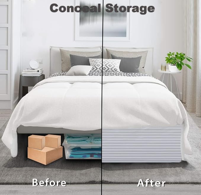 King Bed Skirt-Box Spring Cover with 14 Inch Tailored Drop,Wrinkle and Fade Resistant Hotel Wrap Around Bed Skirts，Bed Frame Cover (Horizontal Stripe White, King)