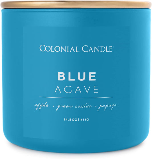 Colonial Candle Blue Agave Scented Jar Candle, Pop of Color Collection, 3 Wick, 14.5 oz - Up to 60 Hours Burn