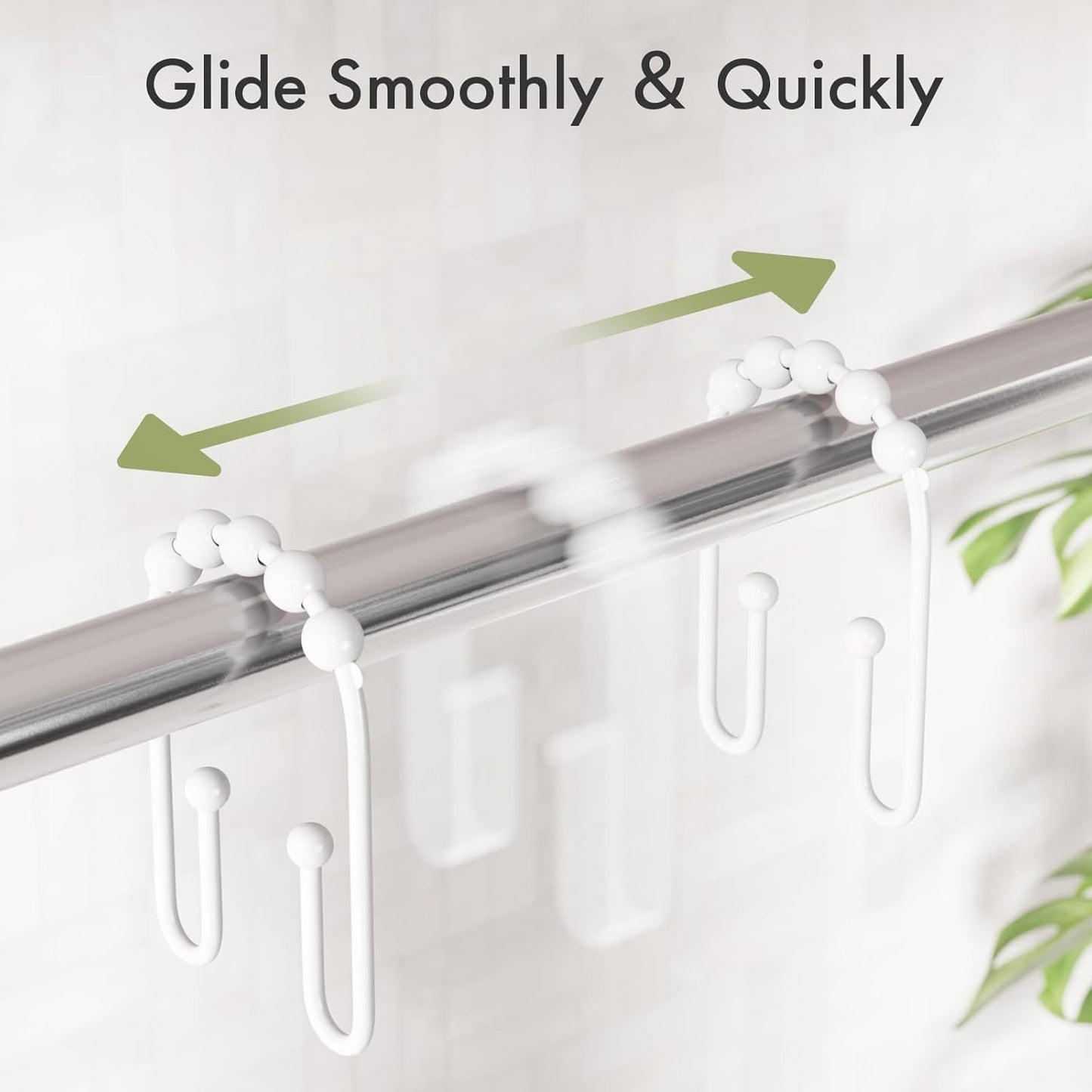 AmazerBath Shower Curtain Hooks White Metal Shower Curtain Rings Rust Proof, Double Sided Shower Curtain Hooks for Shower Curtain Liner Smooth Shower Hook Rings for Bathroom, Set of 12