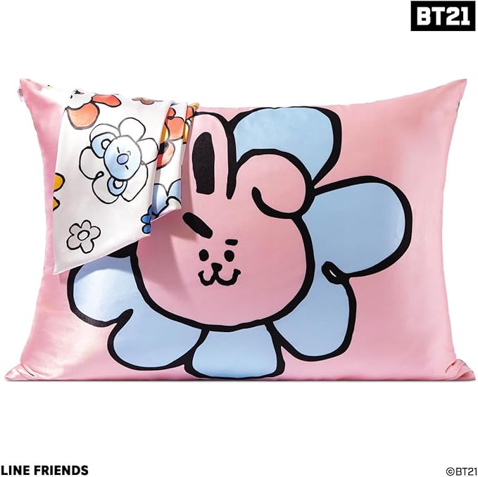 Kitsch x BT21 (Cooky) Satin Pillowcase with Zipper for Hair & Skin - Softer Than Silk Pillow Cases, Smooth Cooling Pillow Cover, Wrinkle-Free, Machine Washable, Queen/Standard (19x26)