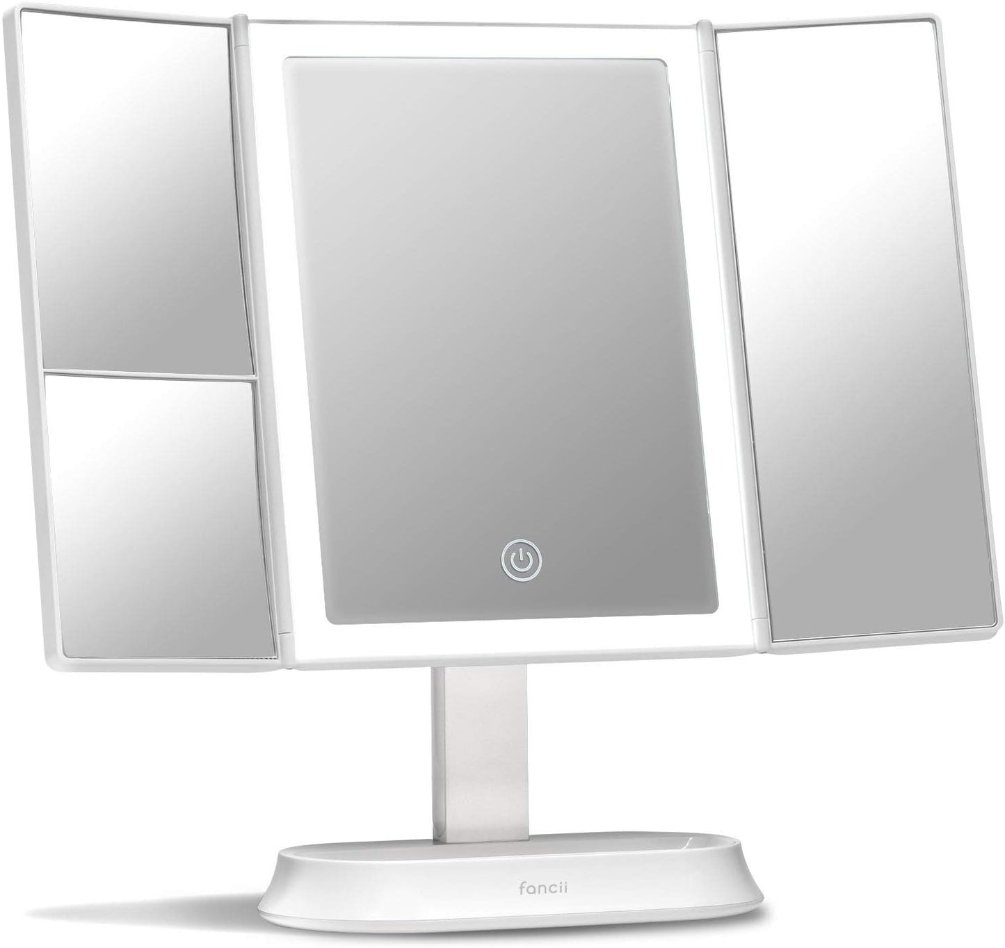 Fancii Makeup Mirror with Natural LED Lights, Lighted Trifold Vanity Mirror with 5X & 7X Magnifications - 40 Dimmable Lights, Touch Screen, Cosmetic Stand - Sora (White)