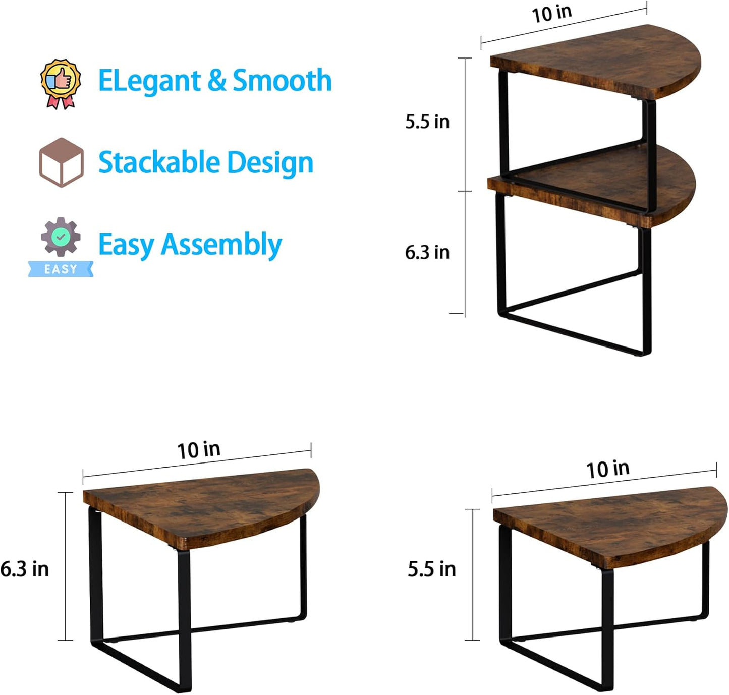 Corner Shelf Countertop Organizer - Set of 2 Corner Shelves for Kitchen Cabinet Organizer, Spice Rack, Stackable Bathroom Organizers and Storage, Sink Rack, Corner Cabinet, Counter Decor, Rustic Brown