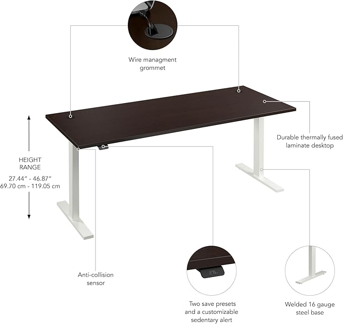 Bush Business Furniture 72-inch Electric Height Adjustable Standing Desk, Ergonomic Sit-Stand Computer Table for Home and Professional Office, Move 60 Series, Mocha Cherry with White Base