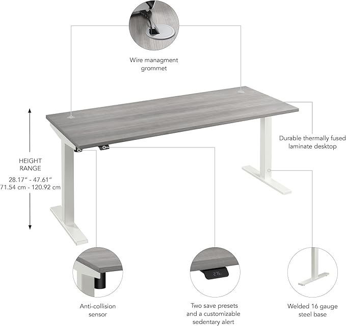 Bush Business Furniture 72-inch Electric Height Adjustable Standing Desk, Ergonomic Sit-Stand Computer Table for Home and Professional Office, Move 40 Series, Platinum Gray with White Base