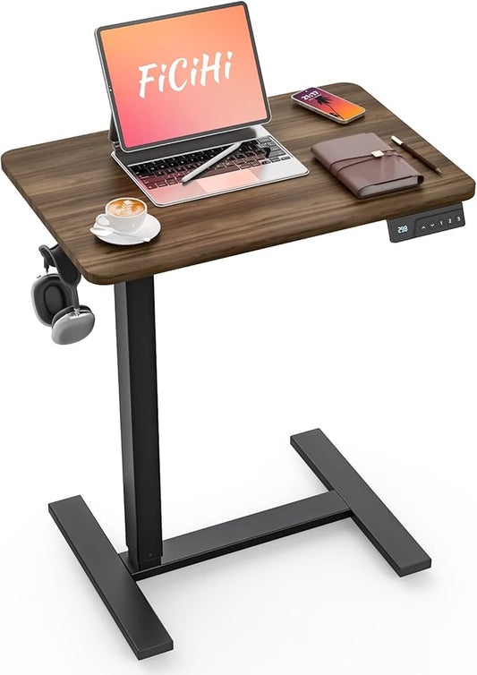Mobile Standing Desk with Wheels - Electric Height Adjustable Small Movable Laptop Desk, Portable Rolling Computer Workstation Sit Stand Table for Home Office, Sofa & Bedside Use(23.6", Walnut)