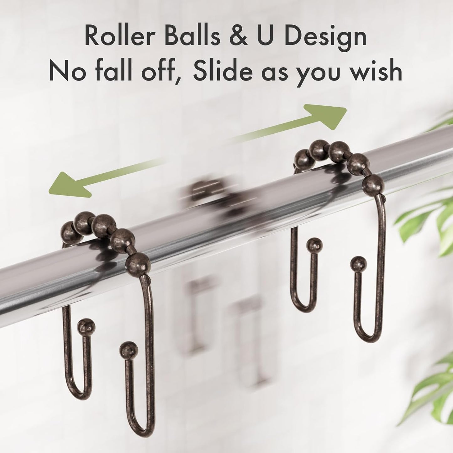 AmazerBath Shower Curtain Hooks Bronze Shower Curtain Rings Rust Proof, Non-Slip Shower Curtain Double Hooks, Smooth Metal Shower Hooks for Shower Curtain Liner Bathroom, 12Pcs Shower Rod Hooks