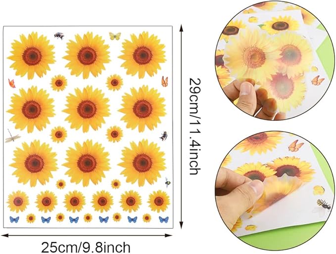 135 Pcs Sunflower Wall Sticker, Removable 3D Waterproof Decor for Kids, Mother's Day, Bathroom, Kitchen - Decorative Decals