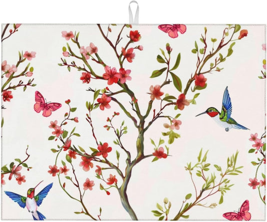 Hummingbird Butterfly Dish Drying Mat 18x24 For Kitchen Counter Absorbent Microfiber Dishes Pad Dish Drainer Rack Mats Fast Dry Kitchen Accessories