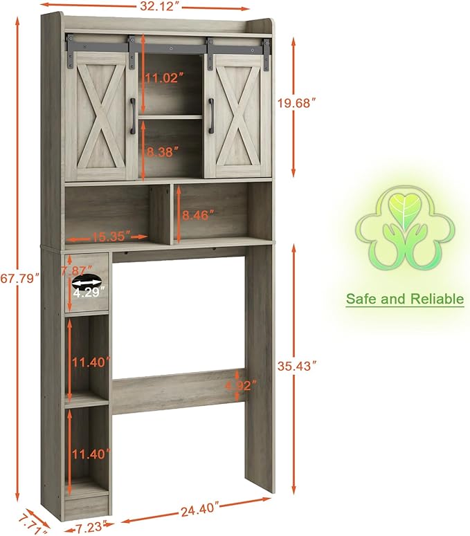 Over The Toilet Storage Cabinet, Farmhouse Storage Cabinet Over Toilet with Sliding Door& Toilet Paper Holder Stand，Home Space-Saving Toilet Rack, for Bathroom, Restroom, Laundry