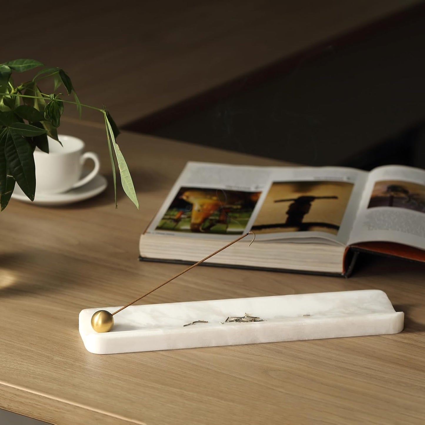 Koville Luxury African Marble Incense Holder, Incense Holders for Sticks, Incense Burner Holder, Ideal for Meditation and Relaxing, Easy to Clean(Namib Bianco)