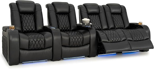 Seatcraft Diamante Zero-Gravity CoolZero Italian Leather Home Theater Seating, Power Headrest, Power Recline, Row of 4 Right Loveseat, Black