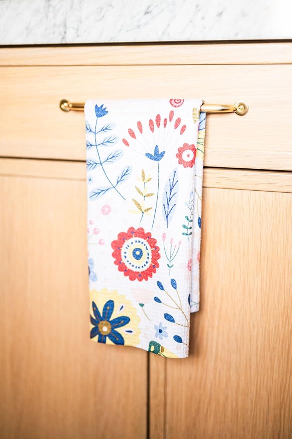 || 2 Pack Double Sided|| Not Your Ordinary Dish Towels || Waffle Weave Microfiber || Tea Towels || Highly Absorbent || Hanging Loop || Dish Cloths|| Designer Prints|| Flower Garden