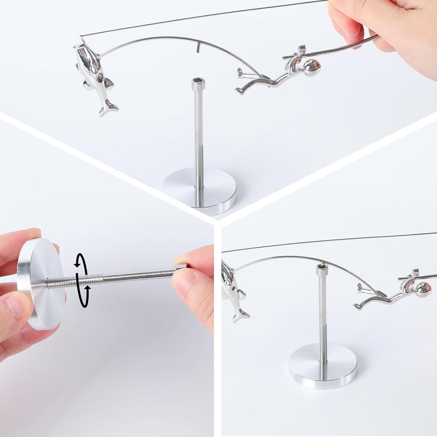 Kinetic Fishing Sculpture, Balance Art for Your Space, Fisherman Balancing Sculpture, Home Office Decor, Gifts for Fishing Lovers