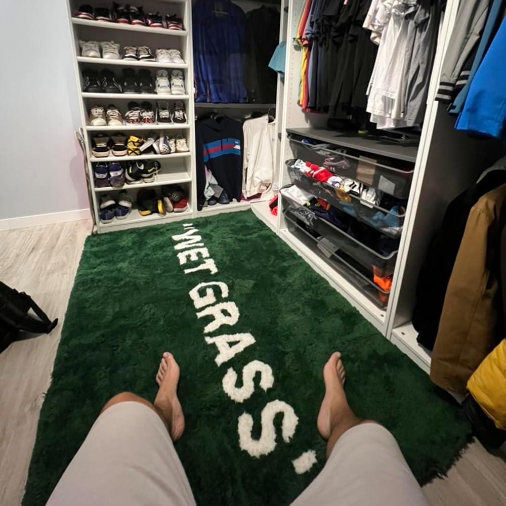 Wet Grass Rug Green Grass Classic Handmade Flocked Large Carpet Hypebeast Decor Parlor Bedroom Playroom Artistic Premium Floor Mat (120x160cm(3.9x5.2ft))