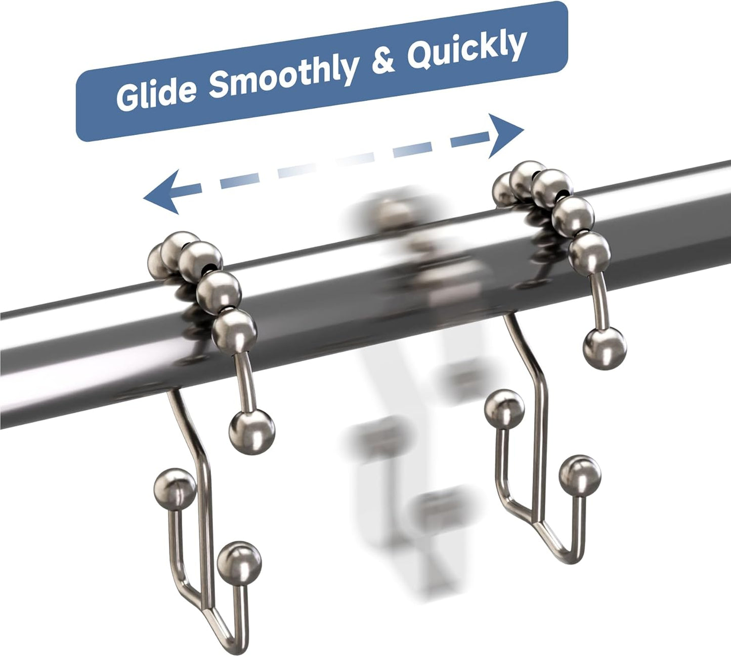 Titanker Shower Curtain Hooks Rings, Rust Resistant Metal Double Glide Shower Hooks Rings for Bathroom Shower Rods Curtains, Set of 12 Hooks - Nickel