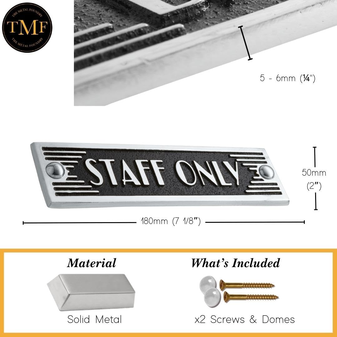 The Metal Foundry Staff Only Metal Door Sign. Art Deco Style Home Décor Accessories Door Or Wall Aluminium Plaque. Handmade In England.