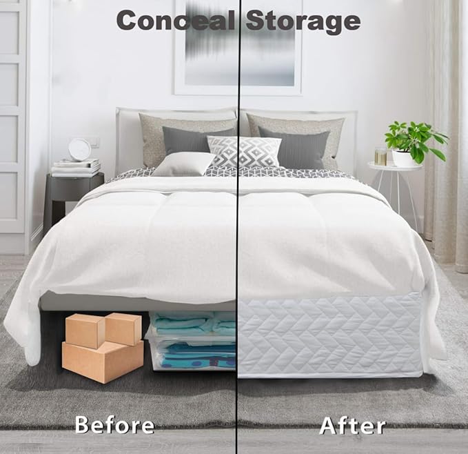 King Bed Skirt-Box Spring Cover with 14 Inch Tailored Drop,Wrinkle and Fade Resistant Hotel Wrap Around Bed Skirts,Bed Frame Cover (Checkered White, King)