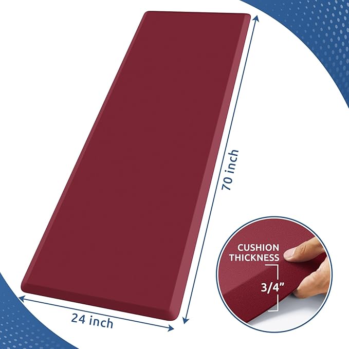 KitchenClouds Kitchen Mat Cushioned Anti Fatigue Rug 24"x70" Waterproof, Non Slip, Standing and Comfort Desk/Floor Mats for House Sink Office (Red)