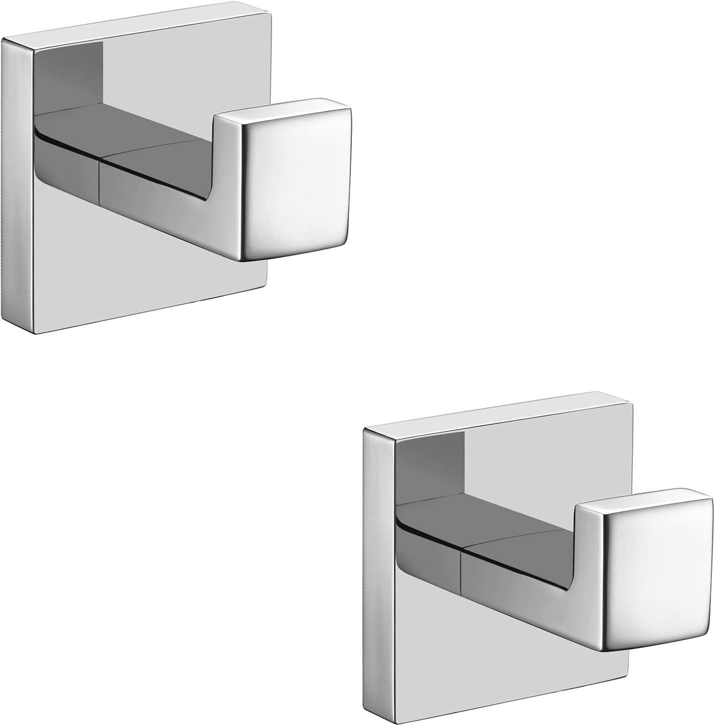 Nolimas Bath Towel Hook SUS 304 Stainless Steel Square Clothes Towel Coat Robe Hook Cabinet Closet Door Sponges Hanger for Bath Kitchen Garage Heavy Duty Wall Mounted, Chrome Polished Finish,2Pack
