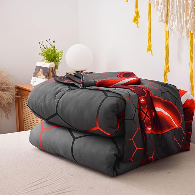 NTBED Game Console Comforter Set for Boys Girls Kids Geometric Lightweight Microfiber Gaming Bedding Sets (red, Twin)