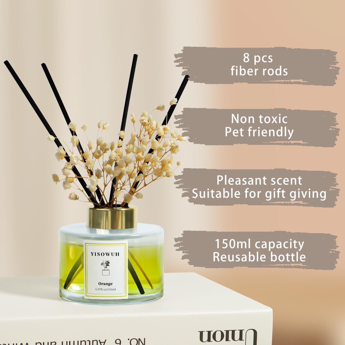 Reed Diffuser Set,5.07 fl oz (150 ml) - Orange Oil Diffusers with 8 Reed Sticks,Home Fragrance Reed Diffuser for Bathroom Shelf Decor