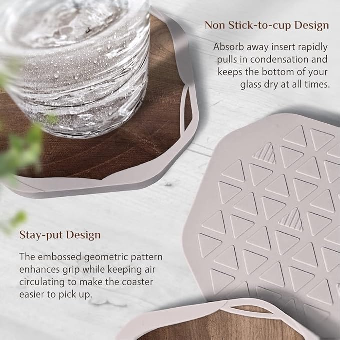 UMIRRO Absorbent Drink Coasters for Wooden Coffee Table, Rustic Country Farmhouse Silicone Cup Mats with Felt Pads for Tabletop Protection, Unbreakable, Easy to Clean, Brown Wood Texture, 4", 4 Pack