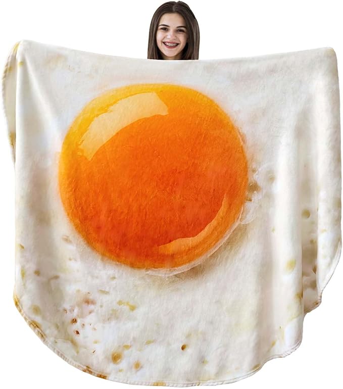 Vessia Giant Fried Egg Blanket, Realistic Funny Food Blanket for Adults and Kids, 300GSM Giant Soft Egg Throw for Couch, Sofa, Bed, Fun Round Home Decor for All Seasons, 60 inches