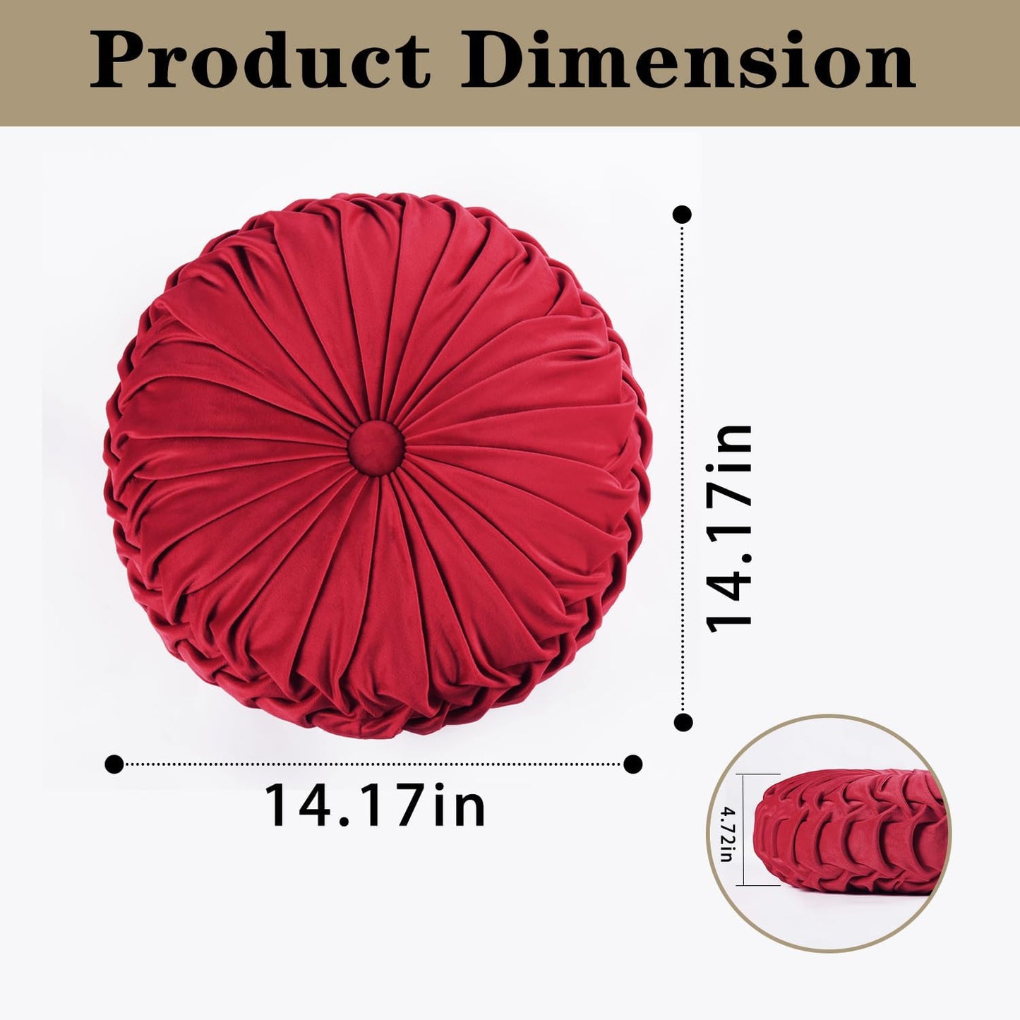 HIG Set of 2 Red Ruched Velvet Round Throw Pillows – 14.5’’ Decorative Pillows with Soft Polyester Filling for Couch, Bed, Living Room, Bedroom, or Dorm – Handmade, Stress Relieving, All-Season