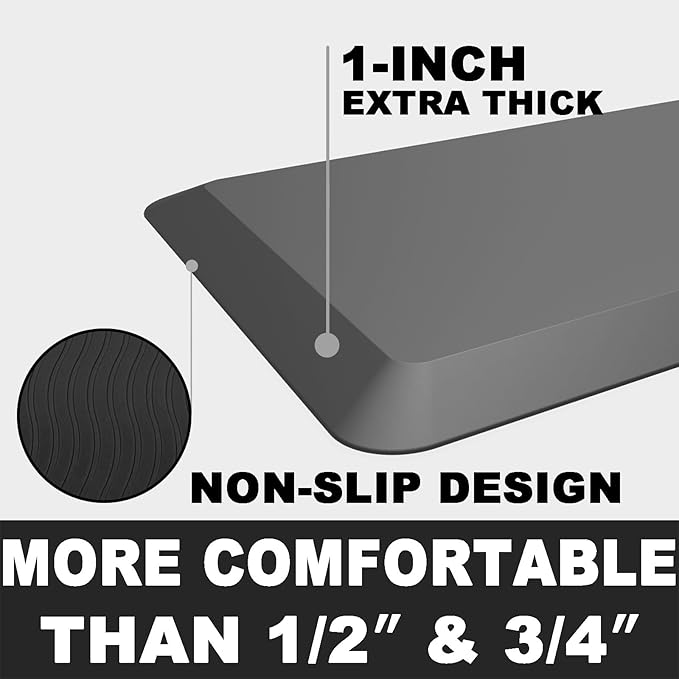 1" Extra Thick Anti Fatigue Floor Mat 50" L x 17" W,Kitchen Mat, Standing Desk Mat,140D Advanced PU Foam Ergonomic Comfort at Home, Office, Garage, Sink (Charcoal)
