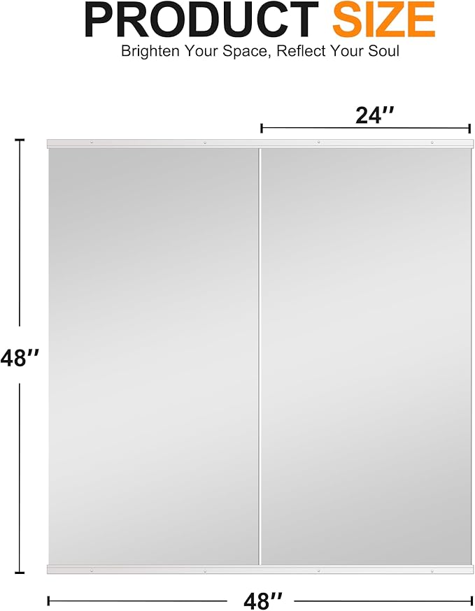 Home Gym Mirror - Large Full Body Mirror for Yoga & Fitness - 48''x24'' - 2PCS - Frameless Glass - Wall Mounted - Suitable for Home Gym, Garage, Bedroom & Bathroom (White)