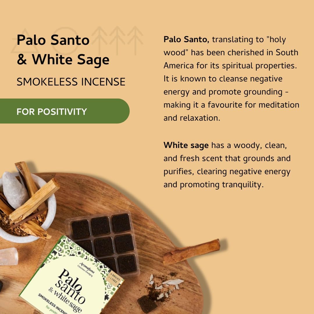 Palo Santo & White Sage Smokeless Incense Bricks Refill | 3 x 9 Bricks | Aromatherapy | Smudging | Made with Essential Oils | Natural Air fresheners for Home | Spiritual Meditation Accessories