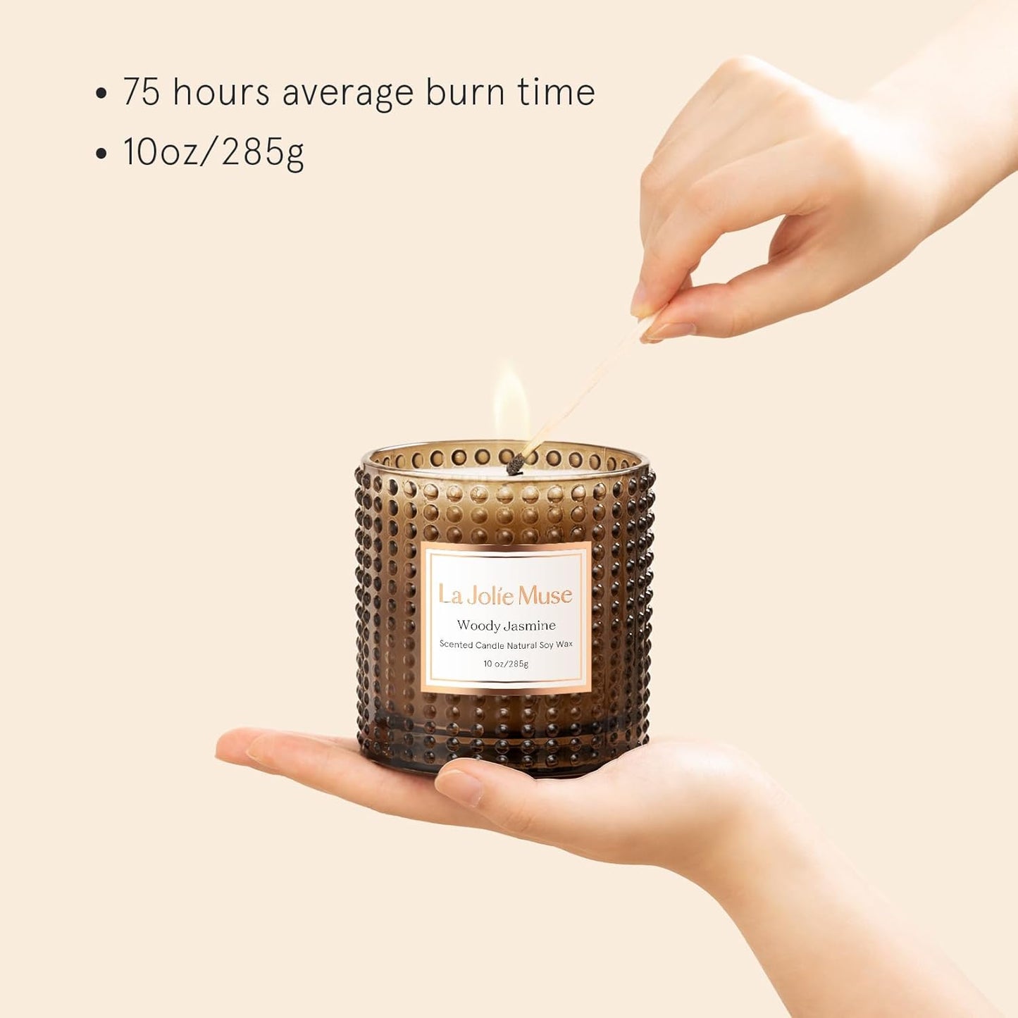 LA JOLIE MUSE Woody Jasmine Candles for Home Scented, Luxury Candles Gifts for Women, Mother's Day Gift, Natural Soy Wax, 75 Hours 10 OZ