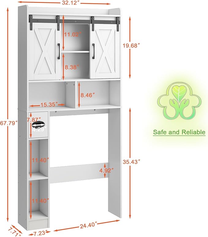 Over The Toilet Storage Cabinet, Farmhouse Storage Cabinet Over Toilet with Sliding Doors，Home Space-Saving Toilet Rack, for Bathroom, Restroom, Laundry