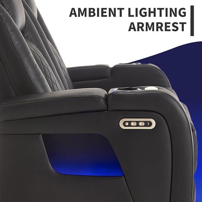 Home Theater Seating Seats with Lighting Armrest, Movie Theater Chairs Theater Recliner with 7 Colors Ambient Lighting, Lumbar Pillow, Touch Reading Lights, Tray Table, Power Recline,Black