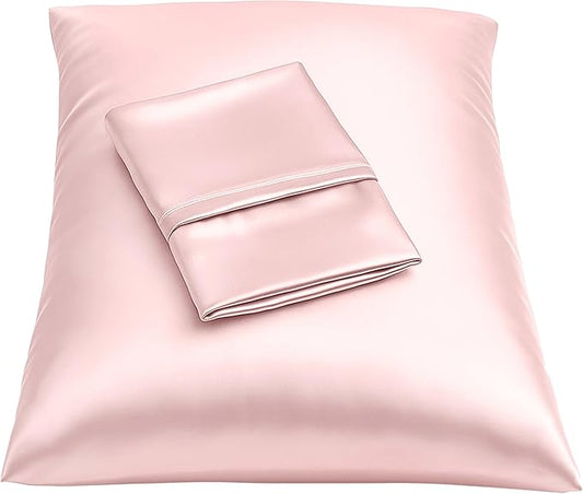 Pink Satin Pillowcase with Zipper, for Hair and Skin Care, Feels Soft and Cool Like a Silk Pillowcase, Satin Pillow Cases 2 Pack, Slik Pillow Cover, King Size - Set of 2