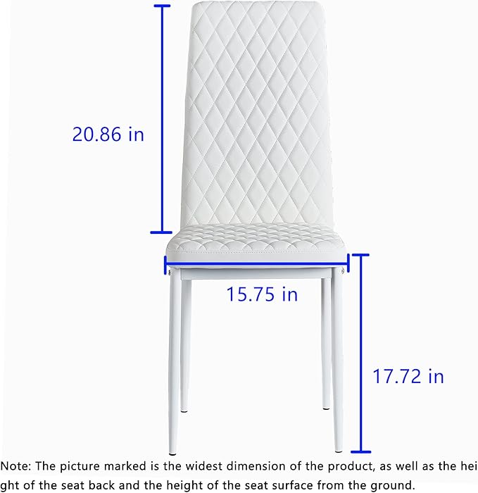 JT Modern Minimalist Dining Chair Fireproof Leather Sprayed Metal Pipe Diamond Grid Pattern Restaurant Home Conference Chair Set of 4 Or 6 (6, White)