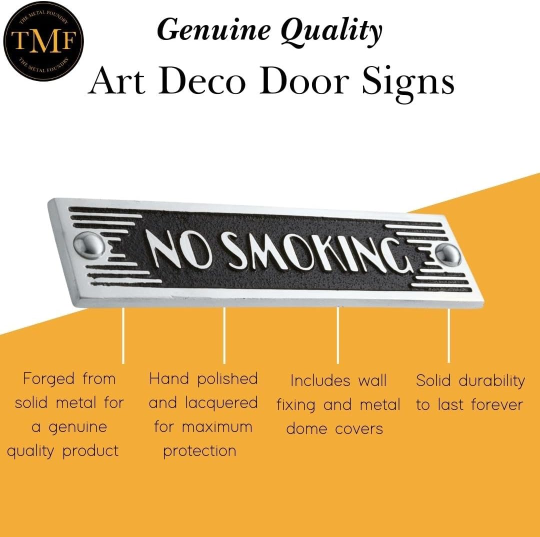 The Metal Foundry No Smoking Metal Door Sign. Art Deco Style Home Décor Accessories Door Or Wall Aluminium Plaque. Handmade In England.