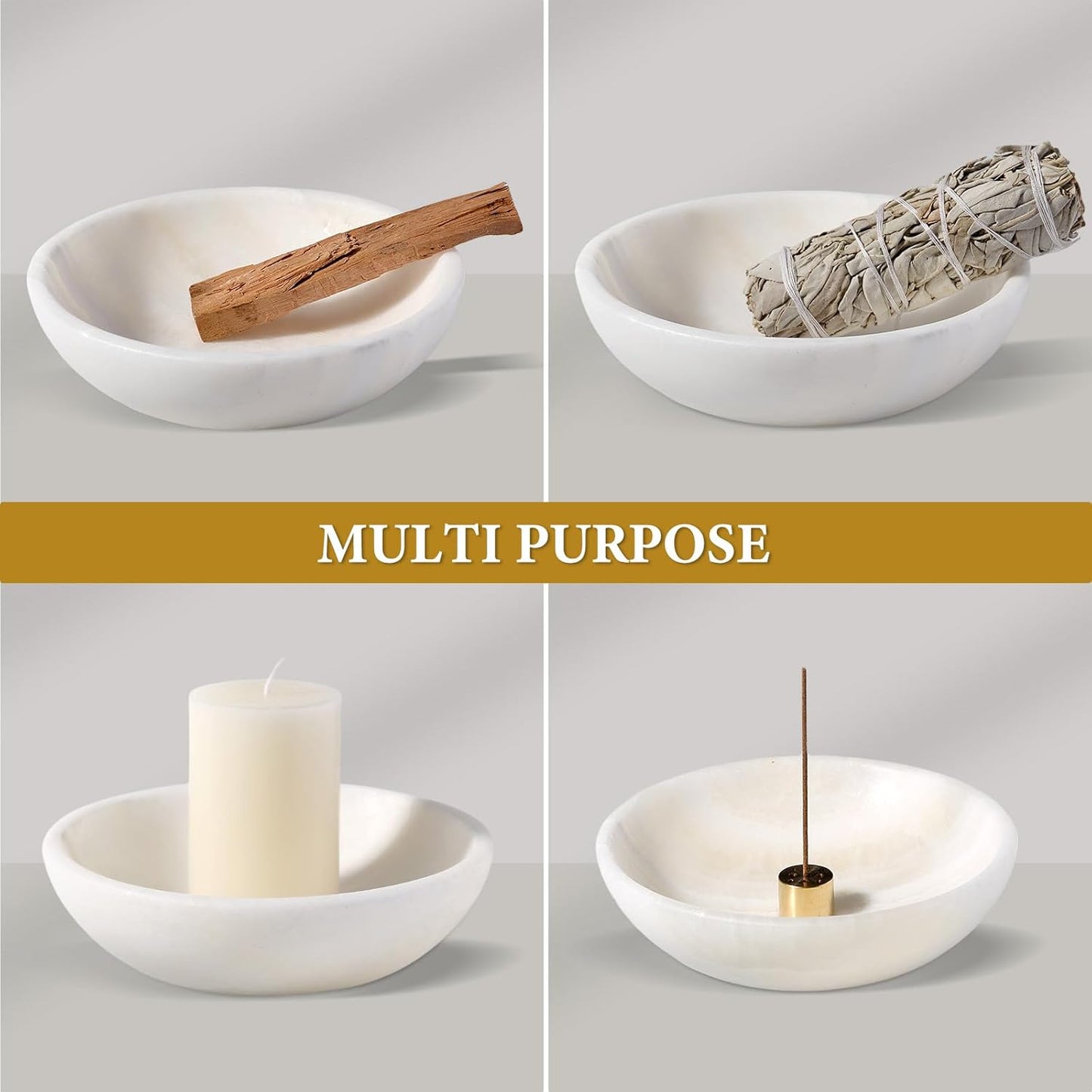 Koville Natural Marble Incense Holder, Incense Holder for Sticks with 9 Holes, Handmade Incense Burner Ash Catcher for Meditation Yoga SPA, Balsam Fir/Palo Santo/Sage/Cone (White)