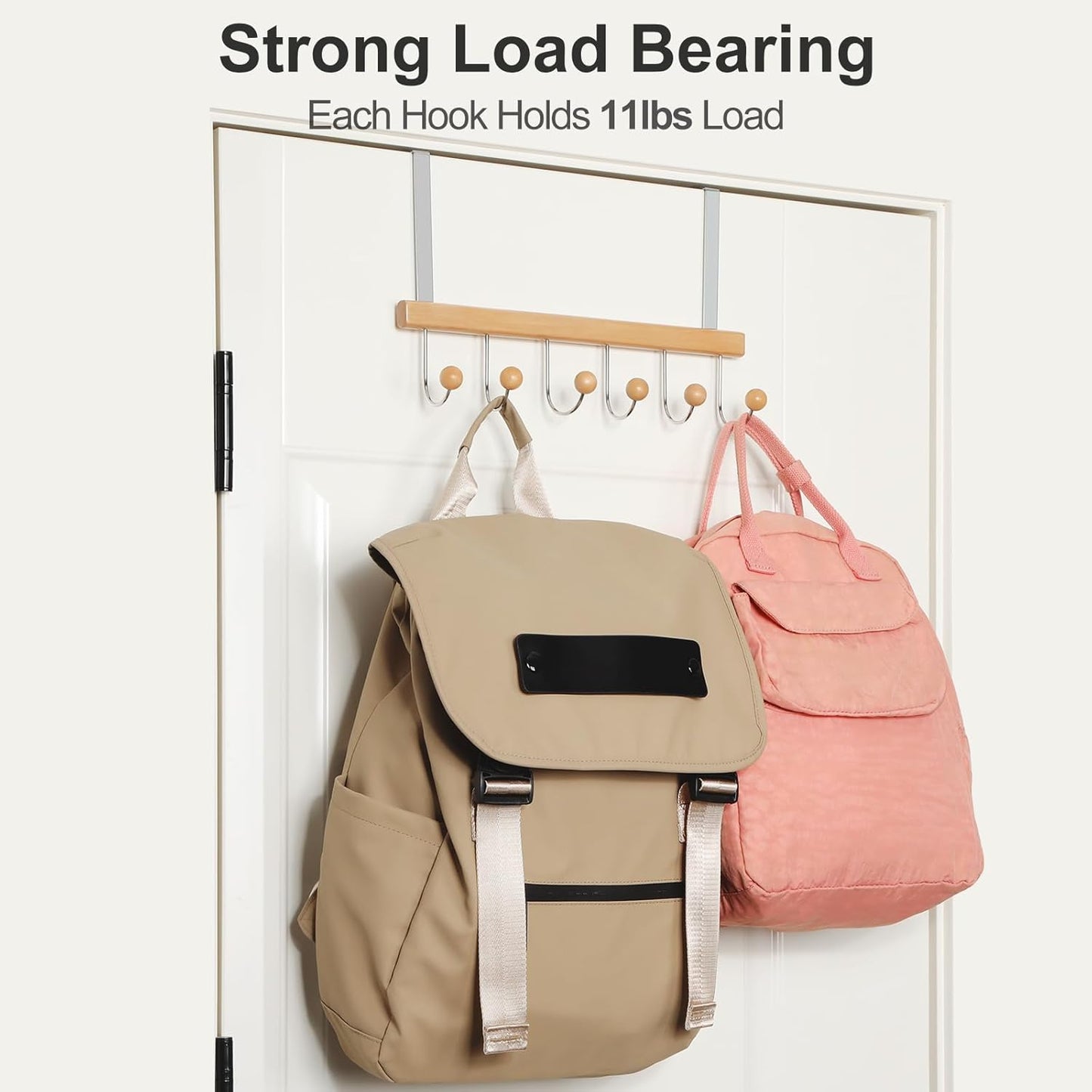 TOPIA HANGER Over The Door Hooks for Hanging, Towel Hooks Towel Racks for Bathroom, Coat Hooks Coat Rack Over The Door Organizer Hanging, Wooden Door Hangers for Coat Towel Hat Purse CT72N - 2 Pack