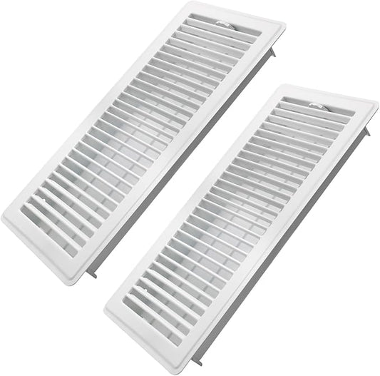 6x14 Inch Floor Register 2 Pack - Heavy Duty Steel Walkable Floor Vents - Easy Adjust Air Supply Lever, Vent Covers for Home (White)
