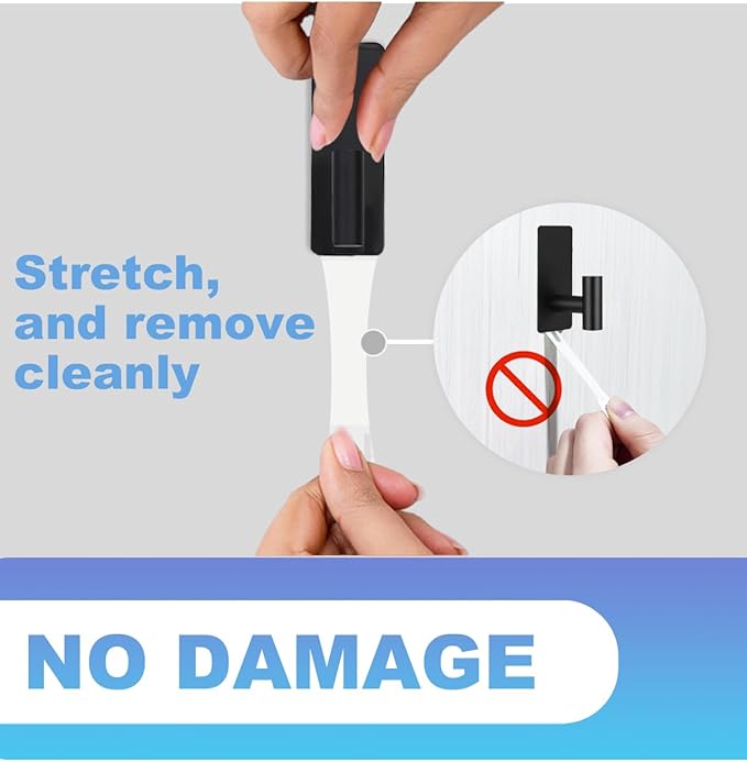 4 Pcs Towel Hooks Heavy Duty for Hanging，Adhesive Wall Hooks with Removable Strips，Sticky No Damage，Outdoor for Bathrooms，Shower，Stockings，Decor，Robe，Large，Black 304 Stainless Steel